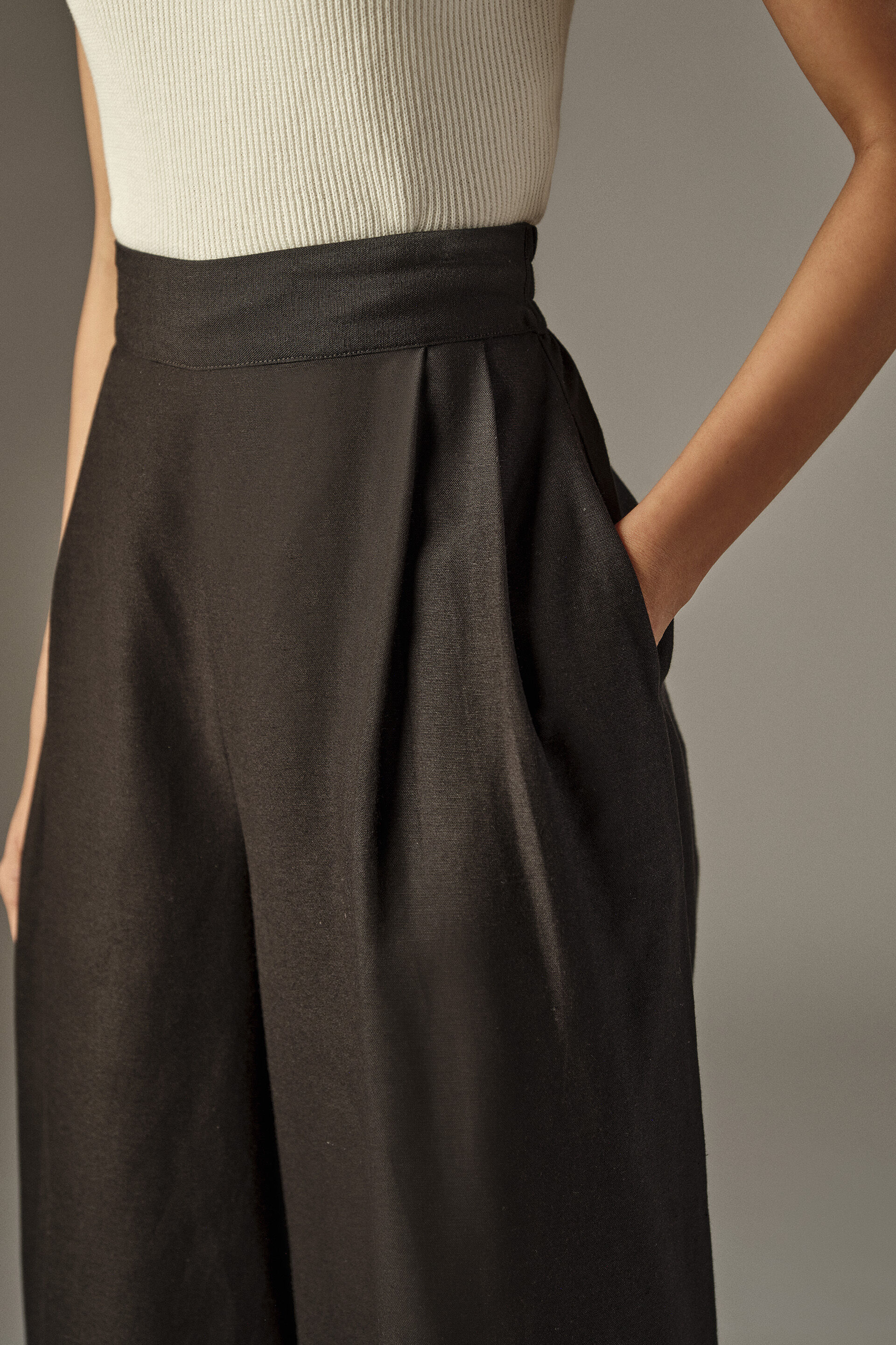 Flared Black Culottes, Black, image 3